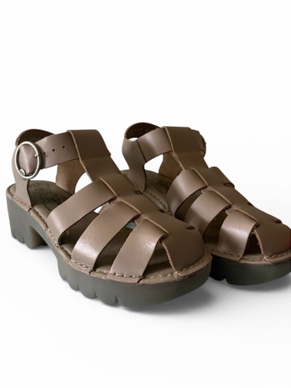 Fly London Taupe Brown Strappy Platform Sandals